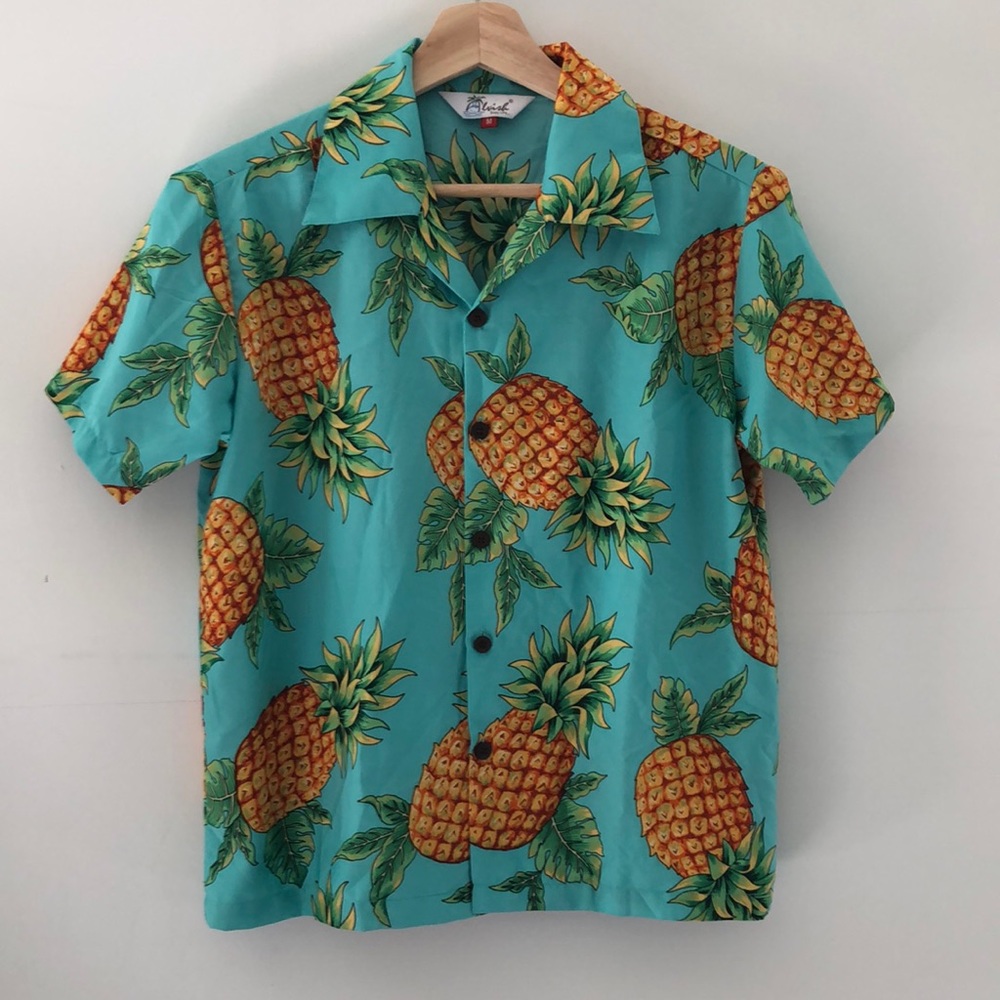 Alvish Hawaiian Shirt Pineapples Tropical Button Down Short Sleeve Size Medium